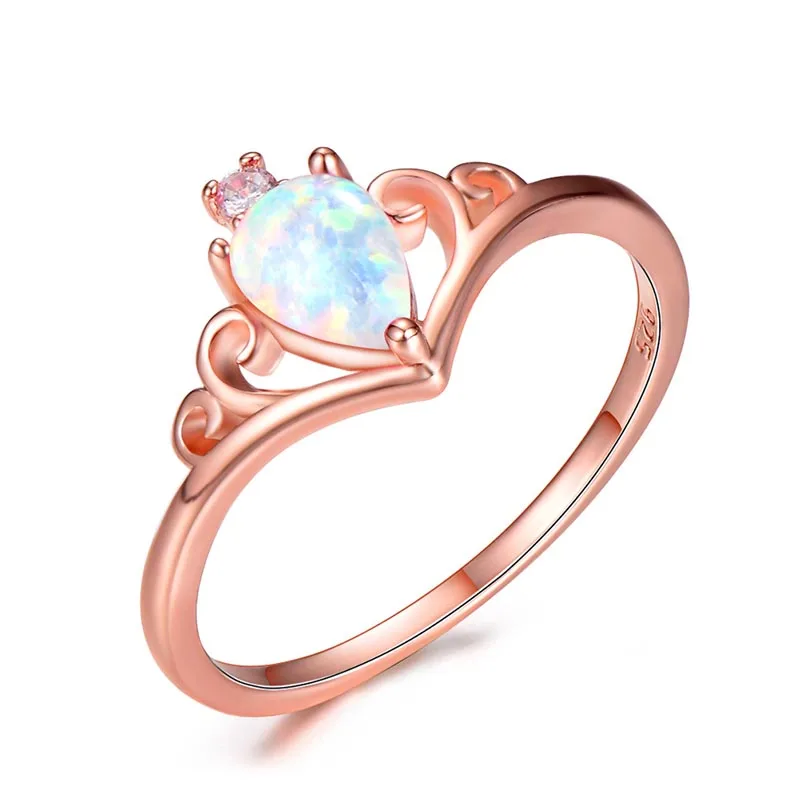 rose gold white Bague Ringen женское серебро 925 ювелирные изделия капли воды из опала Корона драгоценный камень кольцо Свадьба Помолвка подарок на день Святого Валентина - Цвет камня: rose gold white