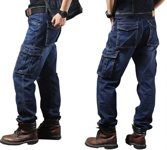 Мужские джинсы прямые Карго повседневные брюки из хлопка комбинезоны мужские s Модные свободные Сезоны Мужские джинсы плюс размер