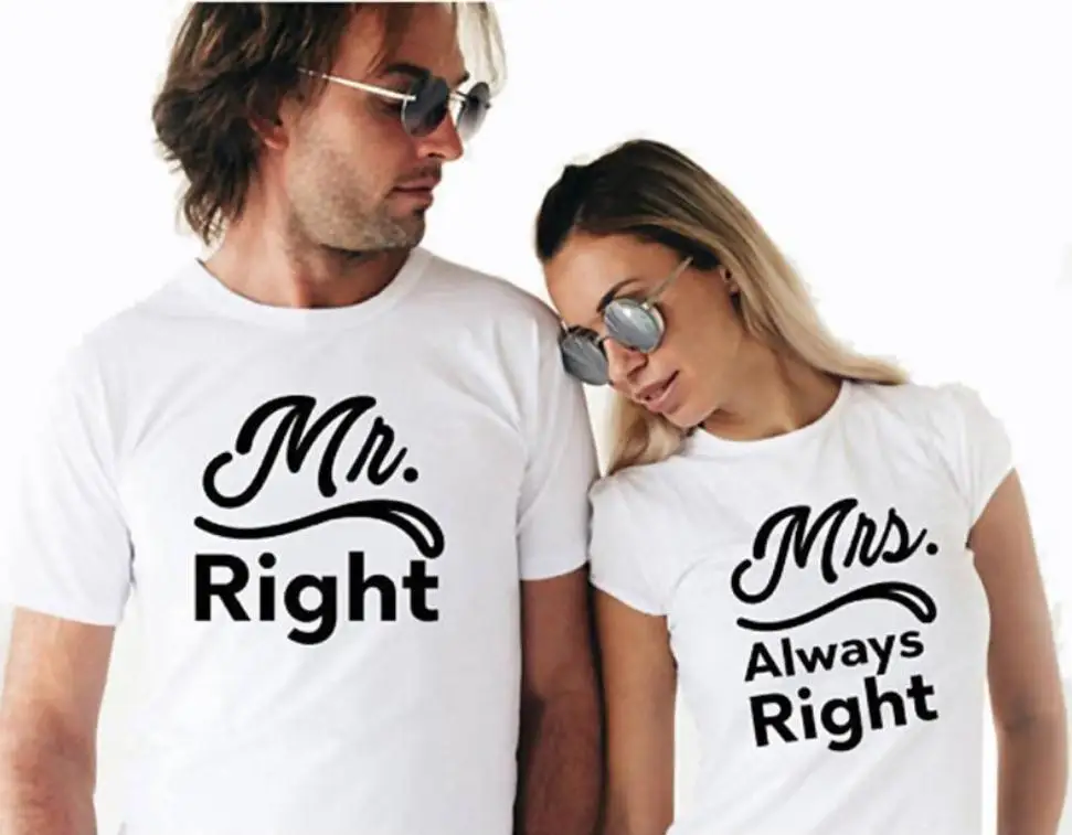 

MR. RIGHT Letter Print Couple T Shirt Short Sleeve O Neck Loose Lovers Tshirt 2019 Summer Women Tee Shirt Tops Camisetas Mujer