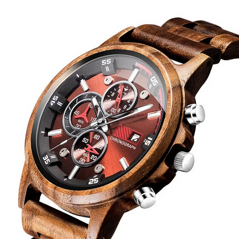 Prezzo Contenitore di Vigilanza di legno di Visualizzazione della Data casual Uomini di Legno di Lusso Cronografo Sport Outdoor Militare Orologi Al Quarzo in Legno relogio masculino