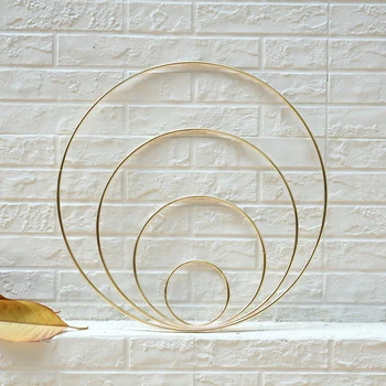 

Wedding bride hand golden garland wire ring Mariage cake floral handmade dream catcher bride portable wreath big iron ring