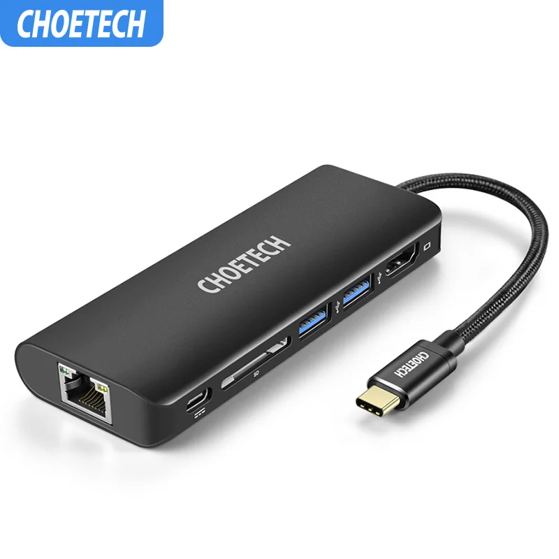 CHOETECH концентратор USB-C многопортовый адаптер PD зарядное устройство 4K HDMI SD