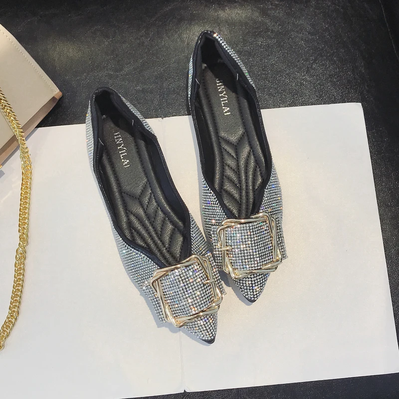 

Single Shoe Women's spring 2020 Korean Version Low-heeled Baitao Butterfly Knot Shoes Shallow Sequined Flat-soled W33-82