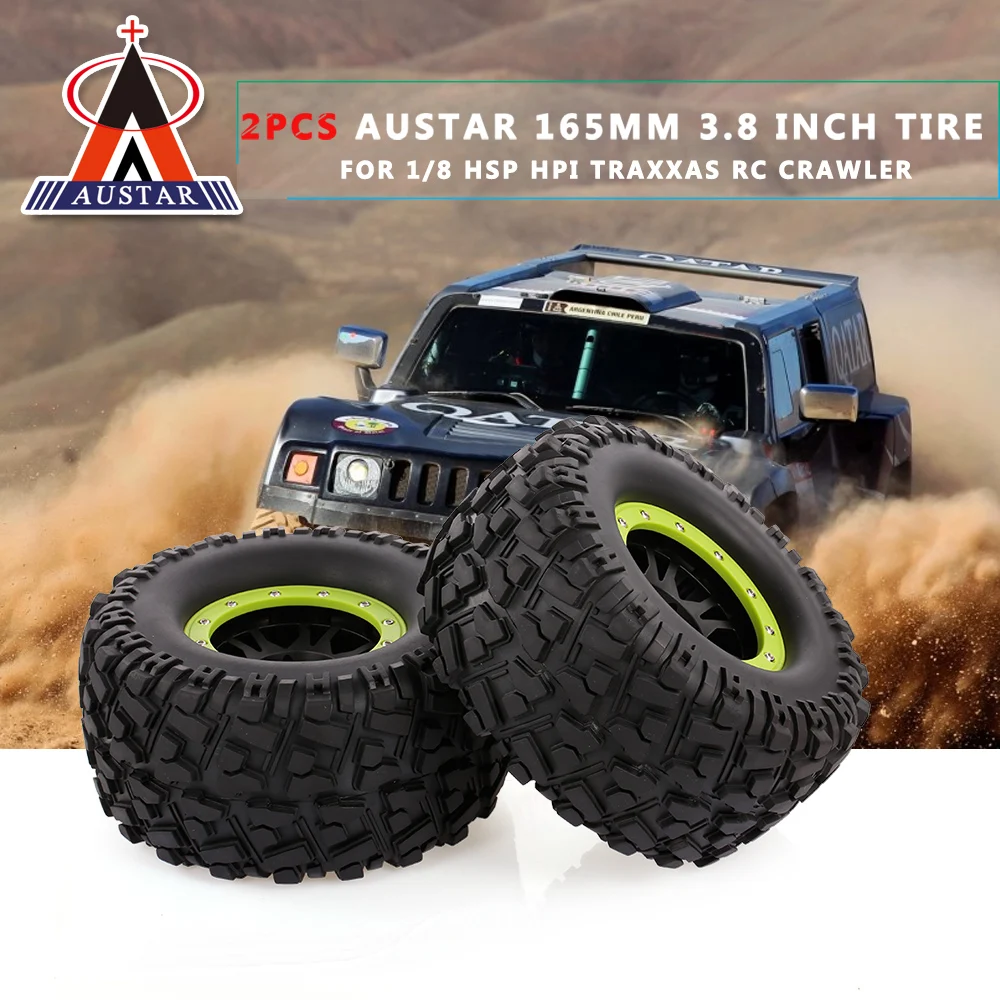 

2pcs AUSTAR 3.8" 165MM Rubber Rocks Tyres / Wheel Tires for 1/8 HSP HPI Traxxas RC Off-road Car Crawler