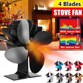 

Black Fireplace 4 Blade Heat Powered Stove Fan Log Wood Burner Eco Friendly Quiet Fan Home Efficient Heat Distribution