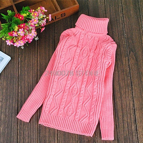 Winter Turtleneck Sweater For Boys Girls School Kids Christmas Sweaters Children Knitted Pullover Outerwear Cardigan Sweater - Цвет: pink