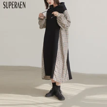 SuperAen платье в клетку с капюшоном, женское платье, осень и зима, корейское женское платье из хлопка, повседневная женская одежда