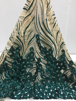 

Latest French Sequins Lace Fabric 2019 High Quality Green African Lace Fabric For Wedding Nigerian Lace Material For Party
