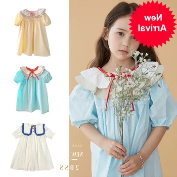

Korean 20 girls version cute doll collar dress RJ girl navy collar color matching bubble sleeve summer dress