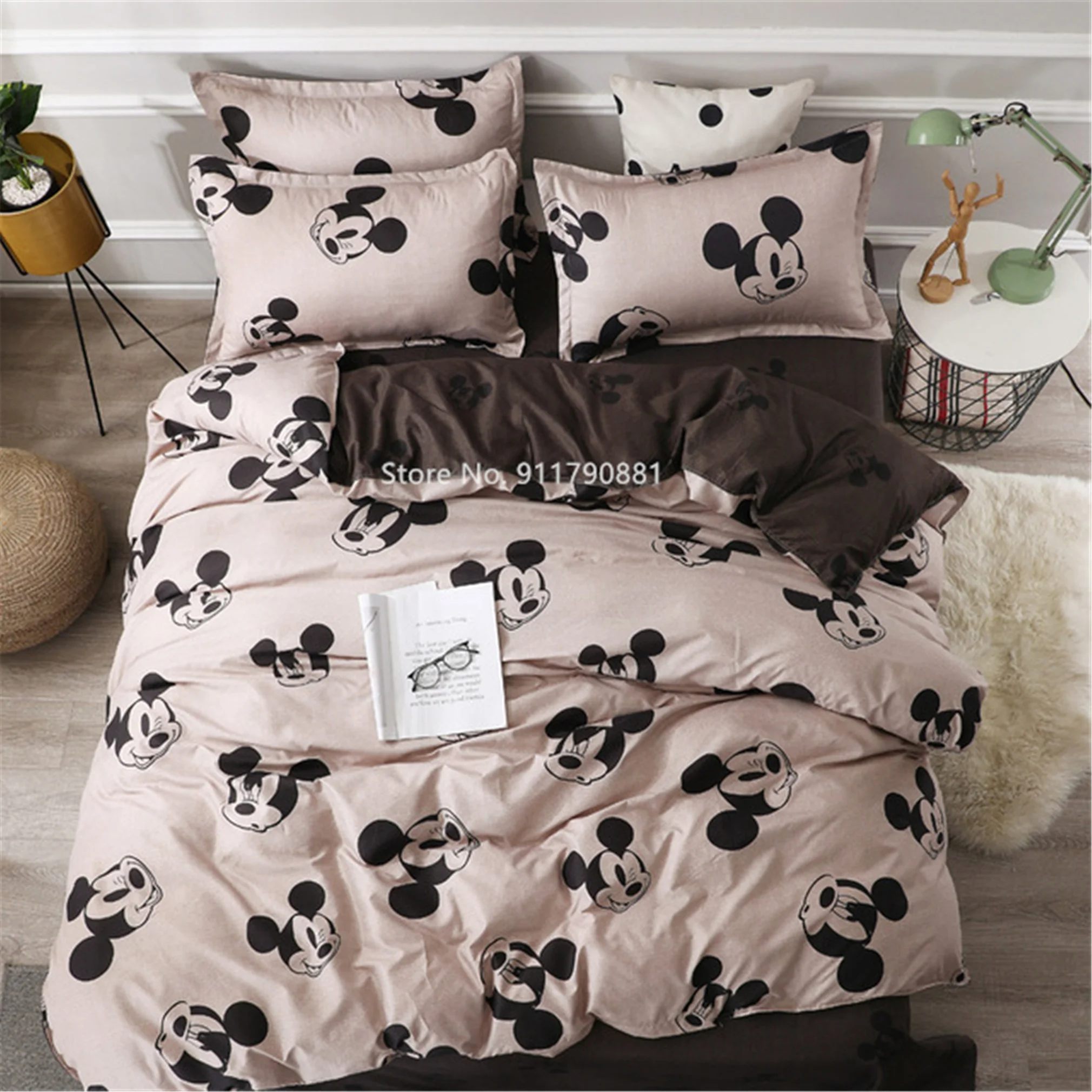 Cartoon Disney Mickey Minnie Mouse Polyester Bedding Set Adult Twin