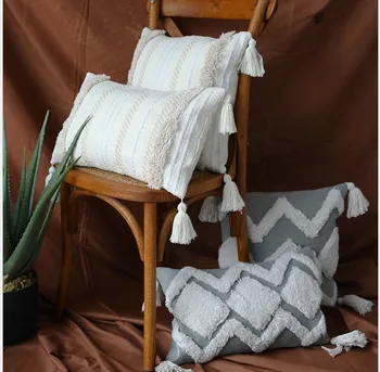 

Handmade Luxury Moroccan Style Cushion Cover Boho Ethnic Grey Beige Pillow Cover with Tassels 45x45cm/30x50cm HomeDecoration