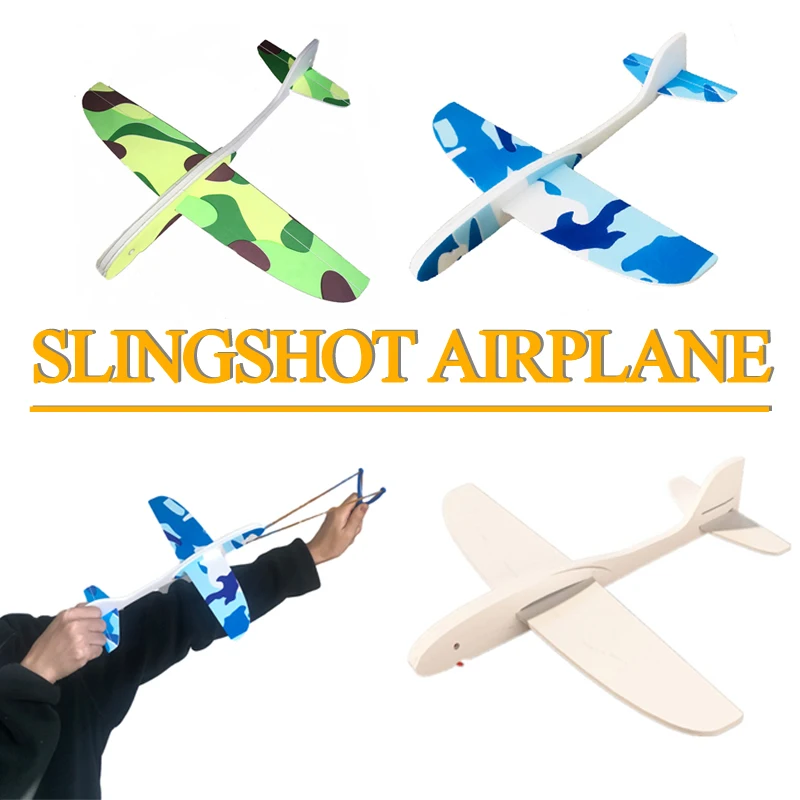 Tirachinas planeador de espuma de bricolaje para niños, juguetes de modelo de aviones para niños, juego montado interactivo al aire libre, banda de goma, juego de avión