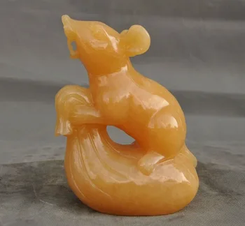 

wedding decoration Natural yellow jade carved Wealth auspicious Zodiac Year Animal Mouse Rat Statue