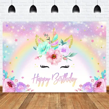 

Unicorn Photography Photo Background Floral Rainbow Unicorn Happy Birthday Backdrop Photocall Glitter Newborn Baby Birthday Prop