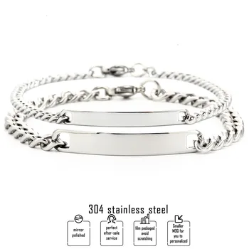 

Custom Made Engraved Name ID Bar Bracelet for Couple Stainless Steel Chain Bracelets and Bangle Men Women Personalize Jewelry