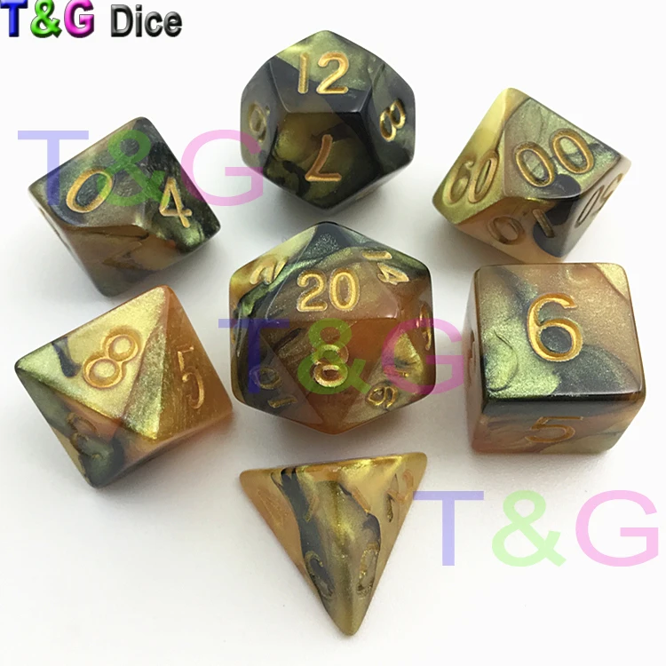 7 шт./компл. Набор цветных золотых цифровых игральных костей dnd RPG d4 d6 d8 d10 d % d12 d20