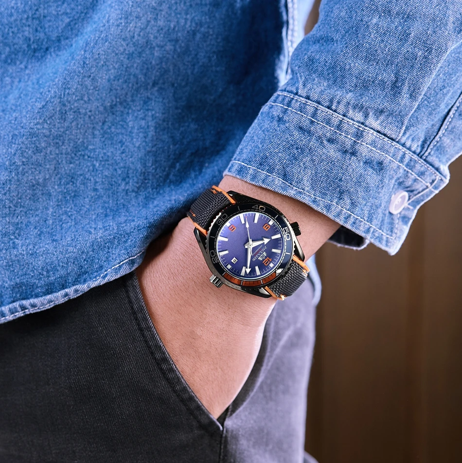 Men Automatic Self Wind Mechanical Canvas Rubber Strap Orange Blue Red Luxury_voghion.com
