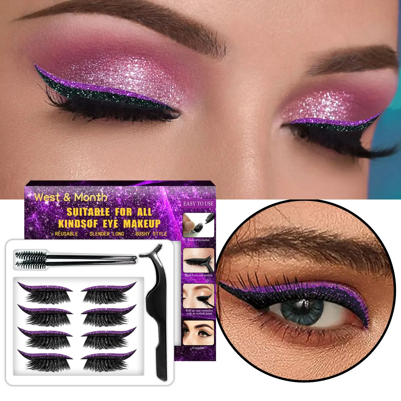 4pairs 3d Reusable Selfadhesive False Eyelashes Eyeliner Stickers