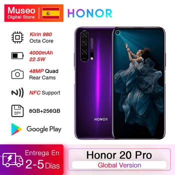 Перейти на Алиэкспресс и купить Глобальная версия смартфона Honor 20 Pro, 8 Гб 256 ГБ, Восьмиядерный процессор Kirin 980, четыре камеры 48 МП, сотовый телефон 6,26 дюйма, 4000 мАч, Google Play NFC