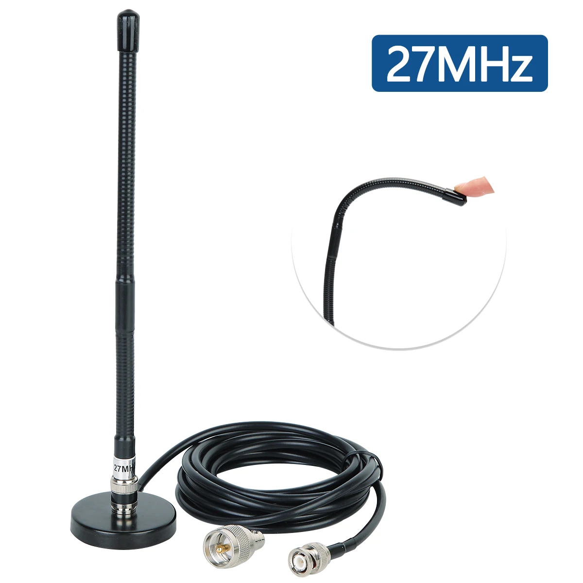 Cb Antenna 27mhz Soft Whip Base With Bnc&pl259 Male Connector