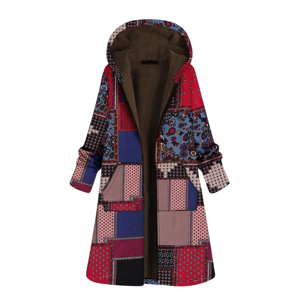 Женское винтажное милое пальто с принтом карманами длинным рукавом на молнии