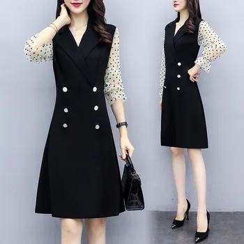 

Large Size Dress 2020 Autumn New Style Waist Hugging Slimming Graceful Elegant Lapel Collar Fashion Goddess Fan Dress