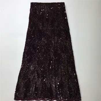 

African Lace fabric High Quality Lace black with Sequin embroidery Nigerian Sheer Lace Fabrics For Wedding Dress 5y
