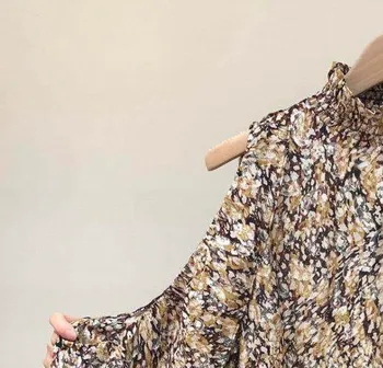 

Women Off Shoulder Blouse Long Sleeve Sweet Ruffled Vintage Print Female Shirts