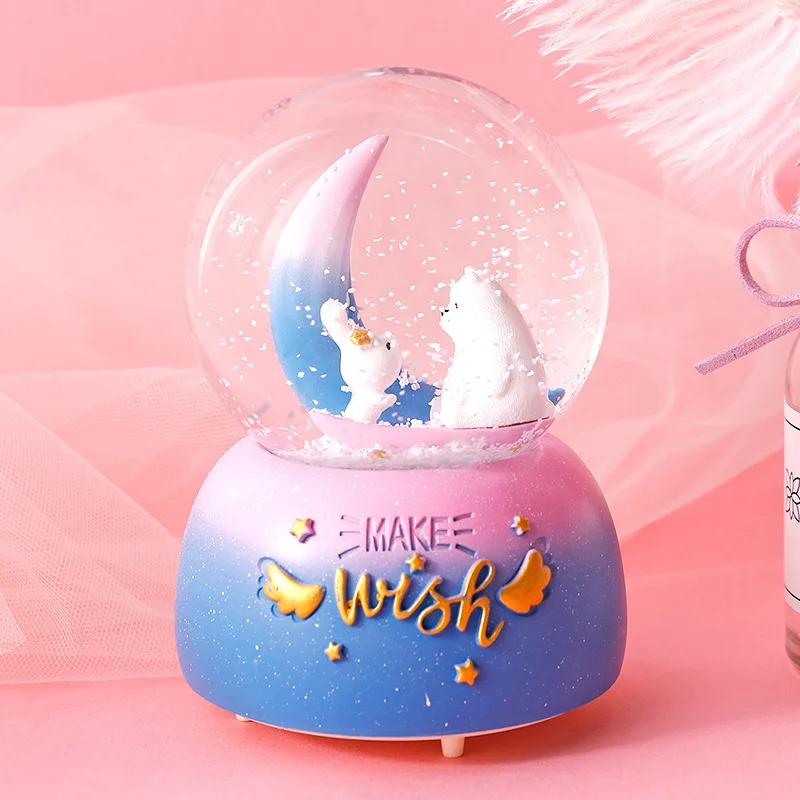 Large Pink Градиент луна мультфильм животное Звездный Медведь Кролик Снежный шар музыкальная шкатулка домашний рабочий стол Декор подарок на год для студента - Цвет: Large Pink