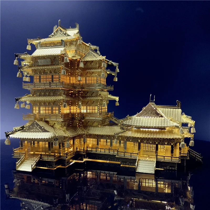 Metal Ocean Ancient Chinese Architecture 3D metal puzzle YueJiang Tower Diy Laser Cutting Assemble Model Jigsaw Toys for adult 5