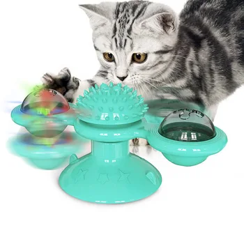 

Cat Toys, Cat Toy with Suction Cup Portable Windmill Scratch Hair Brush Soft Silicone Washable Grooming Shedding Scratch Hairer