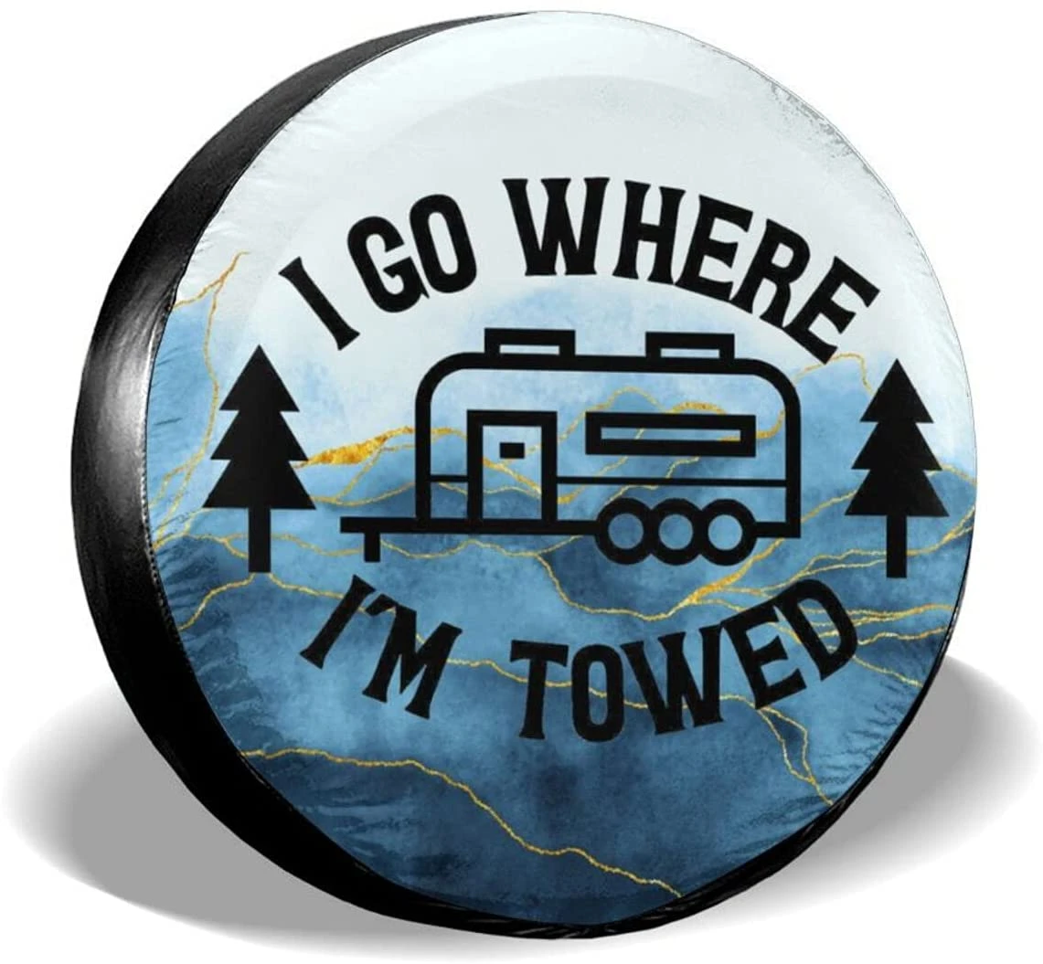car sun shade Happy Camper I Go Where I'm Towed Spare Tire Cover Wheel Protectors Weatherproof Universal for Trailer Rv SUV Truck spare wheel covers