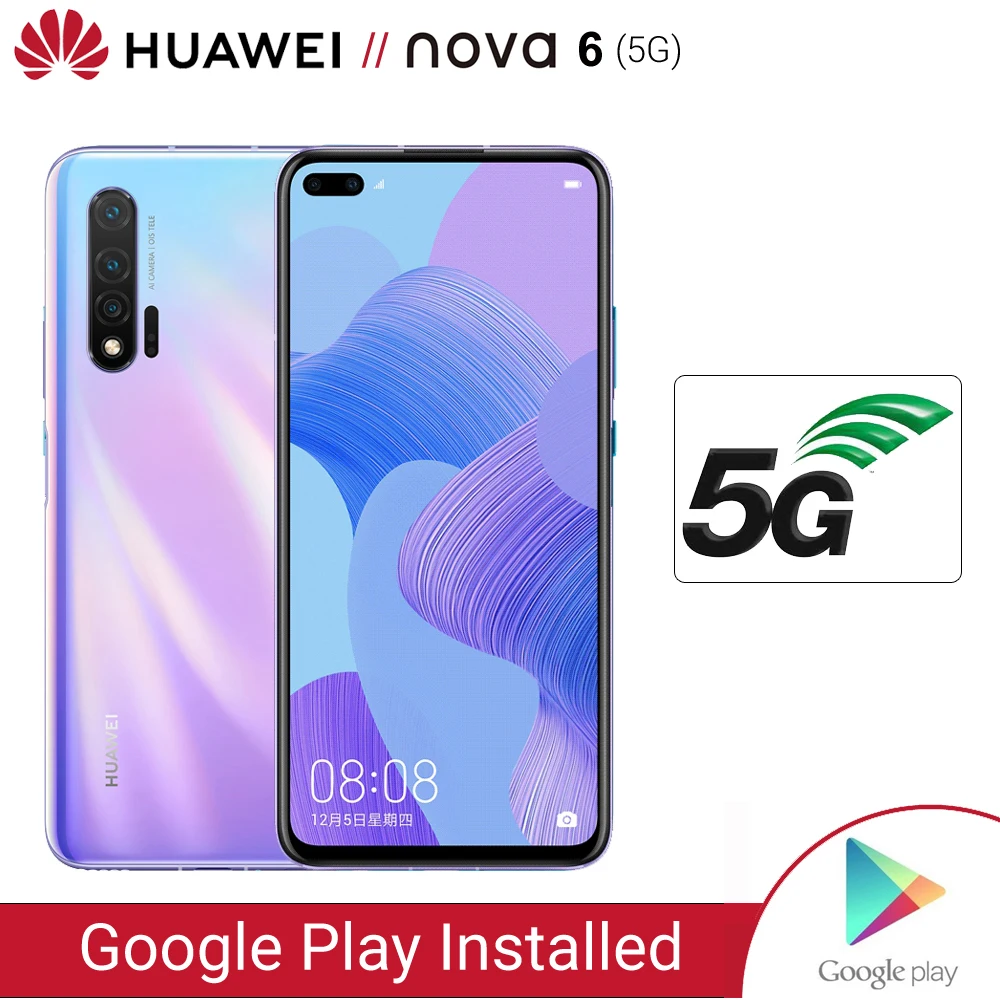 Huawei NOVA 6 5G Смартфон NFC 8 Гб 128 ГБ 40 Вт Супер зарядка Kirin 990 40MP камера мобильный телефон Google Play 4200 мАч 6,57 дюймов