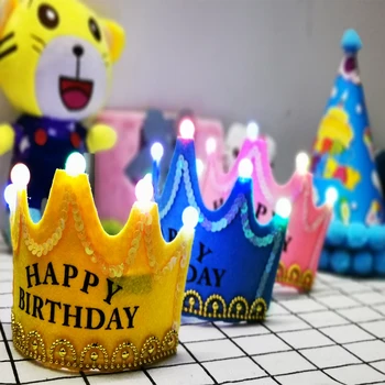 

High Quality First Birthday Baby Hat Led Happy Birthday Crown Cap For Princess King Birthday Party Decoration