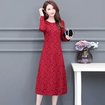 

Fashion Floral Printed Long Sleeve O Neck Women's Dress Female Elegant Temperament Korean Casual Dress Vestido