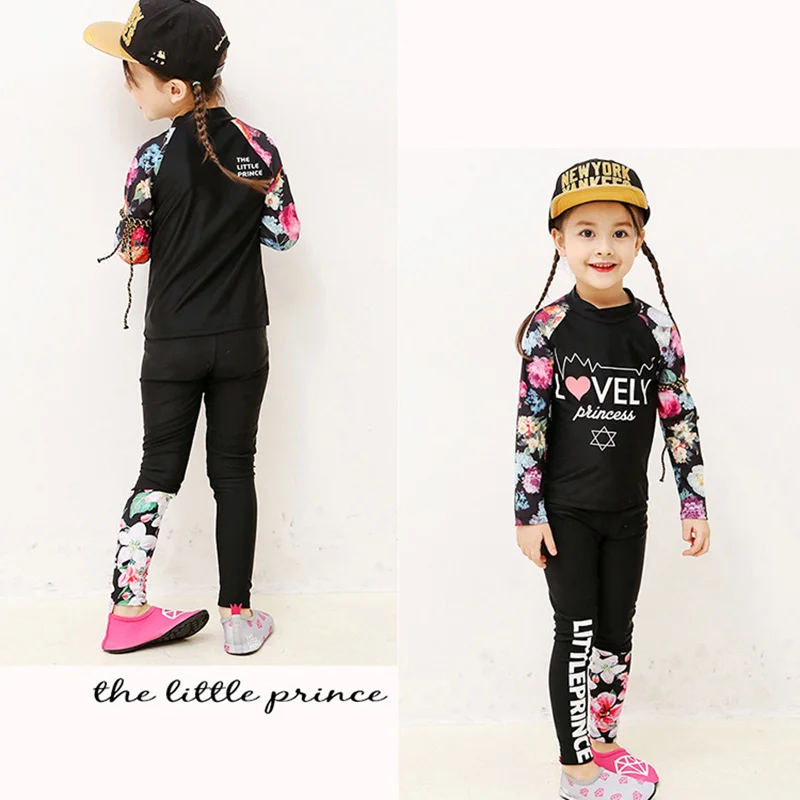 girl rashguard kids swimwear big child sun protection uv shirt+ pants swim surf suit children 85-165CM