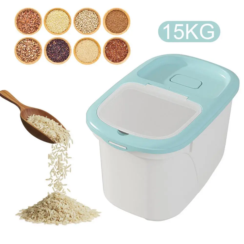 

Rice Container Storage 15kg Rice Cereal Beans Sealed Box Moistureproof & Insect-Resistant Rice Box Container Organizer with Lid