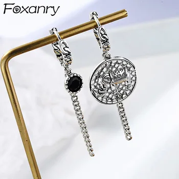 

Foxanry 925 Sterling Silver Elephant Drop Earrings for Women New Fashion Vintage Handmade Tassel Chain Punk Party Jewelry Gifts