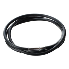  3mm Black Rubber Cord Necklace with Stainless Steel Closure - 22 Inch 