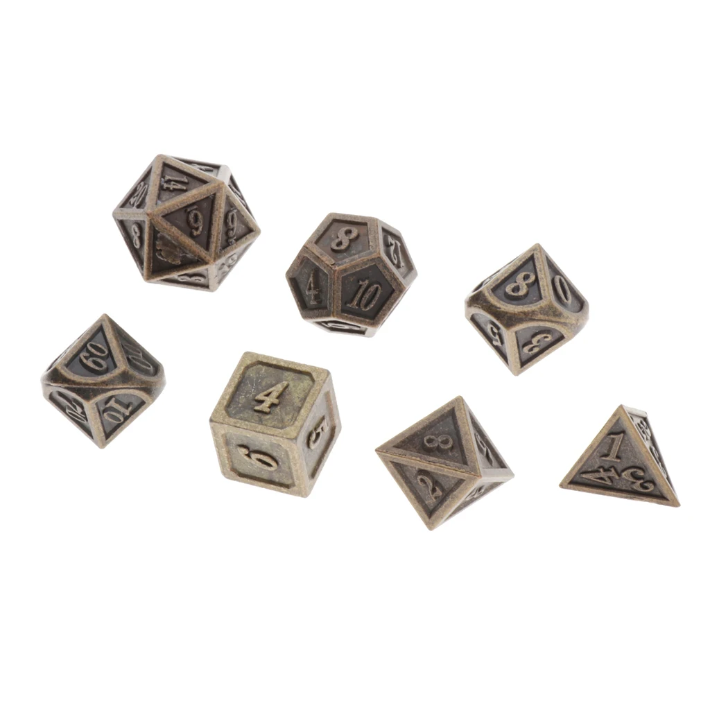 7pcs Dice Role Playing Games D4 D6 D8 D10 * 2 D12 D20 Polyhedral Noctilucent Metal