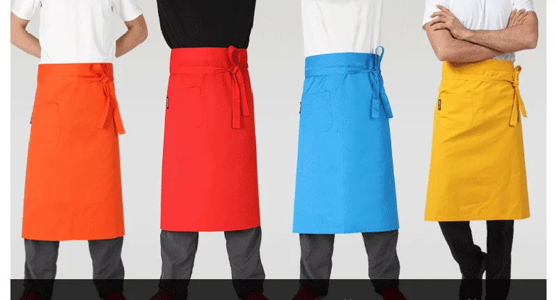 High Quality Fashion Waist Apron Kitchen Restaurant Bbq Work Short Apron Cotton Men Women Korean White Blue Half Apron10