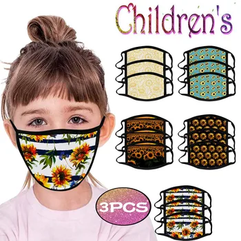 

3PC Children's Sunflower Printing Mouth Mask To Protect Against DustS And Haze Mask Exhaust Sunscreen Reusable Face Mask 2020