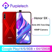 Google Play Honor 9X Kirin 810 7 нм восьмиядерный смартфон 48мп двойная камера 6,5" полный экран всплывающая фронтальная камера мобильный телефон