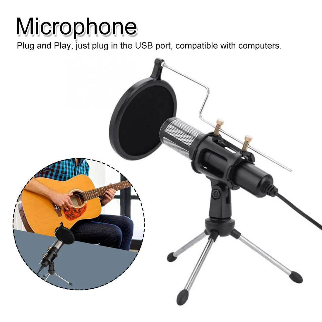 

Professional Condenser Microphone Set Microphone + USB Plug + Stand for Computer Laptop PC Studio Podcasting Recording