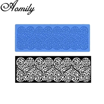 

Aomily Lace Heart Lacework Silicon Chocolate Jelly Candy Bakeware Mold Cake Stencil DIY Pastry Soap Mould Baking Tool