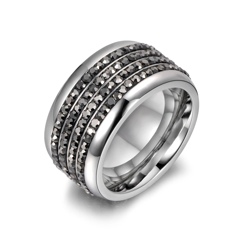 Lokaer модные 4 ряда черный/прозрачный CZ Кристалл Свадебные кольца ювелирные изделия Нержавеющая сталь Стразы обручальное кольцо дропшиппинг R18036 - Цвет основного камня: Steel