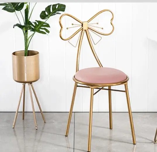 Multi Color Modern Nordic Home Makeup Chair velvet Fabric Middle Back Chair Butterfly Bow Metal Golden Polished Task Chair B550