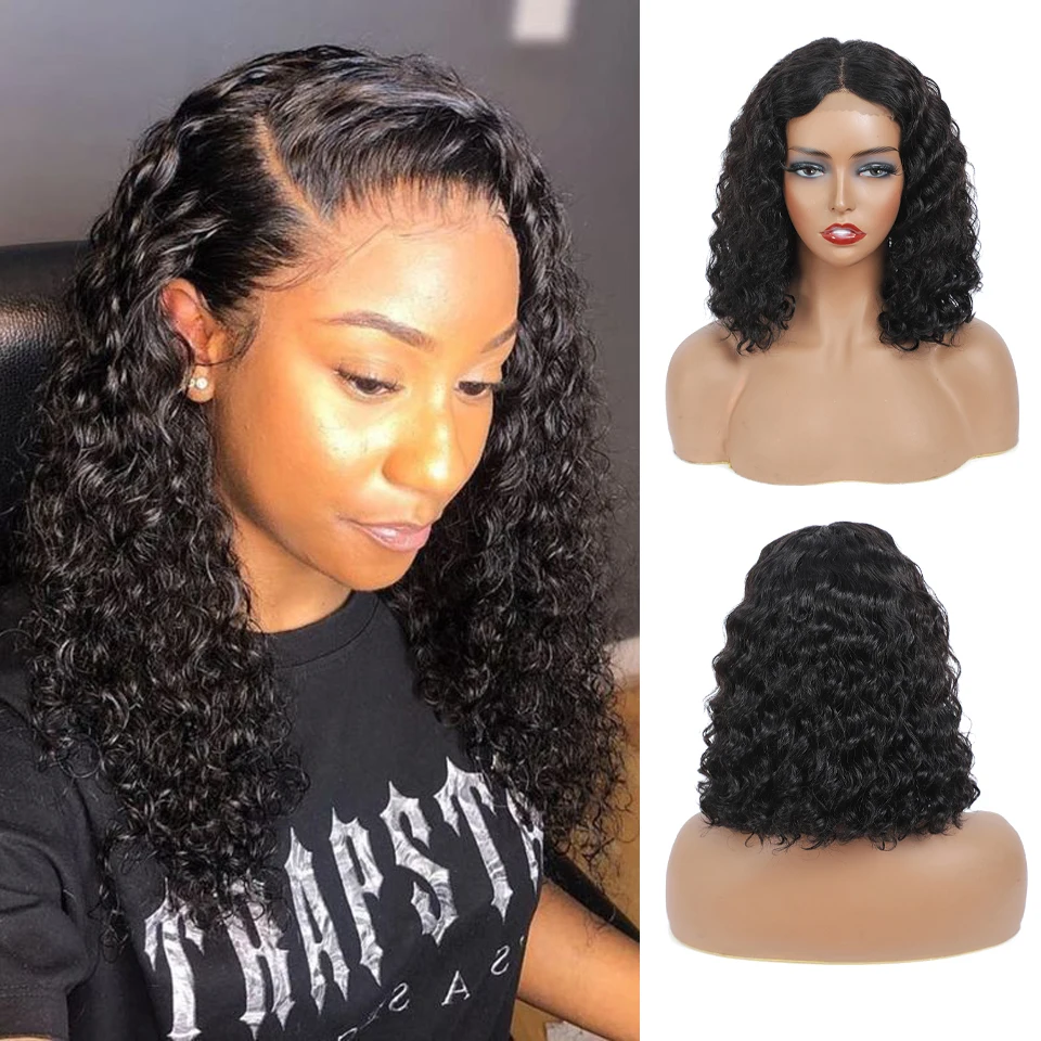 Natural Color Bob Lace 4×4 Closure Wig Deep Wave 8 Inches-14 Inche 180% Density with Baby Hair Short Lace Front Wigs