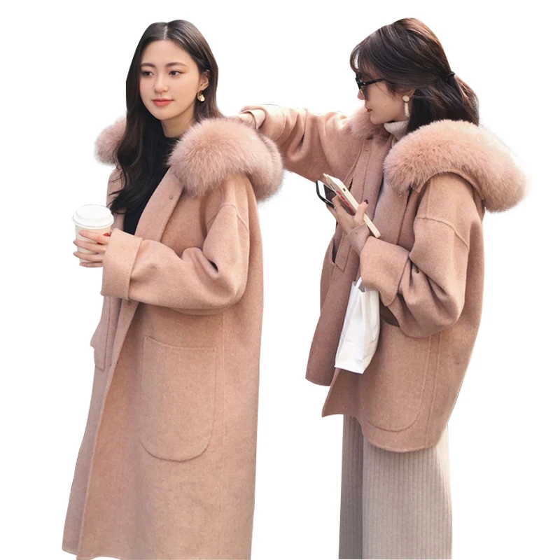 

Elegant Women Long Wool Coat Autumn Winter Jacket Casual High Quality Warm Wool Blends Overcoat Fashion Solid Cashmere Coats