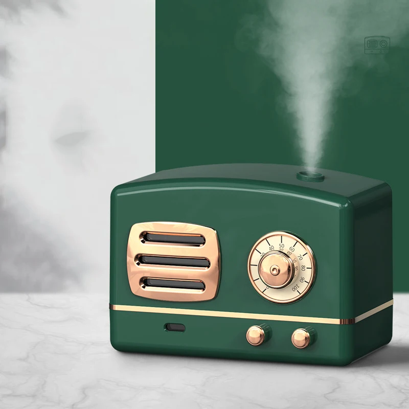 Dark green Ретро Радио увлажнитель креативный Настольный художественный DC5V USB мини-диффузор с ночным светильник мини настольный распылитель - Цвет: Dark green